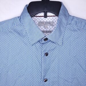 Ted Baker Shirt Mens 4 Blue, White Diamond Print